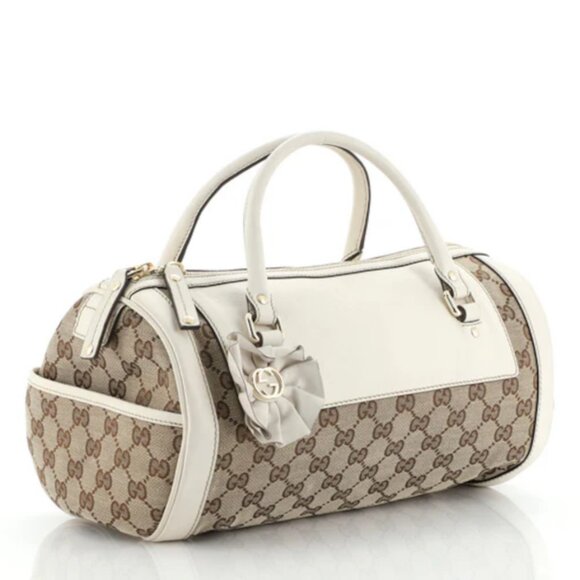 Authentic Gucci Monogram GG Trophy Canvas/Leather Medium Boston Bag - Picture 4 of 17